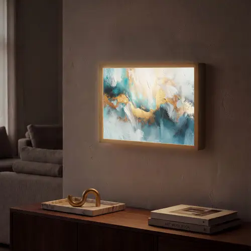 Abstract - Kunst - Gold - Blauw Light Box met batterij (Wandlamp) middel -sfeer1