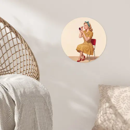 Illustratie - Mascara - Vrouw - Geel Wandcirkel behangsticker klein -sfeer4
