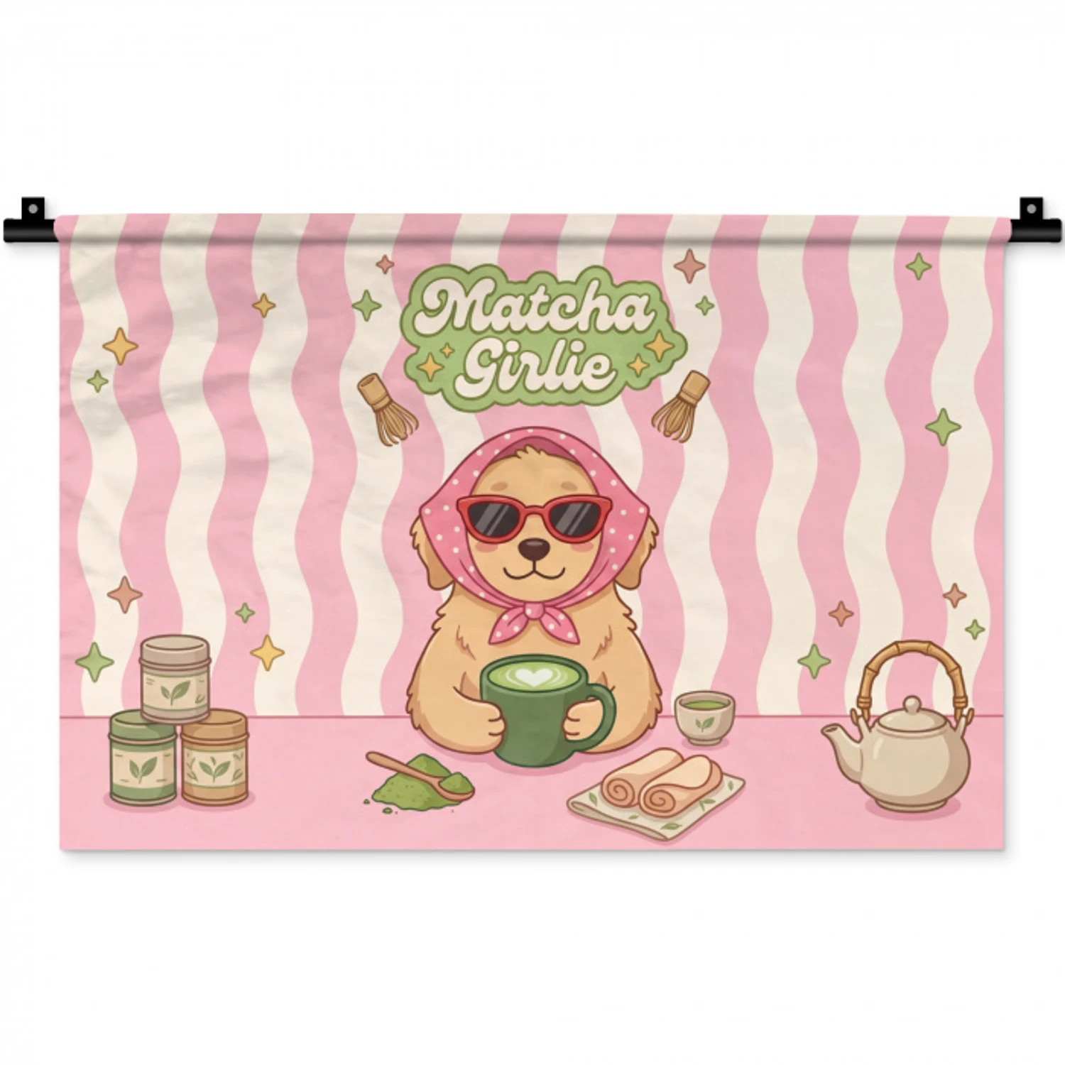 Matcha - Hond - Roze - Groen Wandkleed katoen klein -zz3d