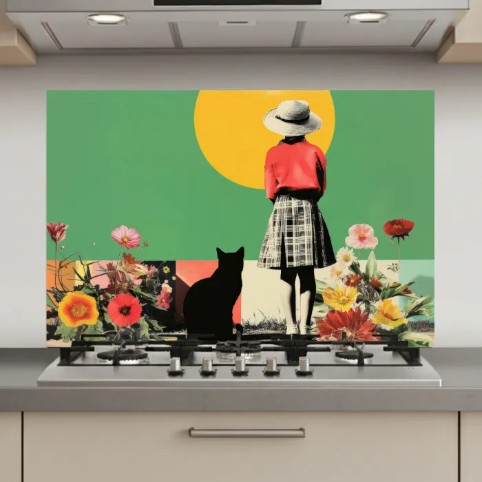 Retro - Meisje - Kat - Zon keuken achterwand spatscherm klein -3d_website