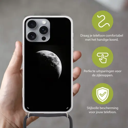 Maan - Hemel - Zwart - Schaduw Hoesje iPhone 16 Pro Max met koord klein -sfeer2_NL