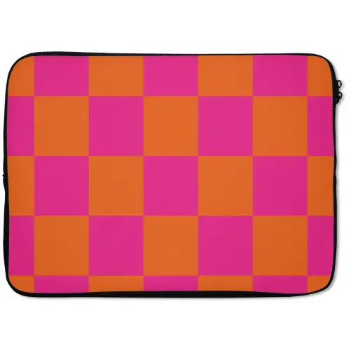 Schaakbord print - Oranje - Roze - Blokjes laptophoes neopreen klein -zkaufland3dotto