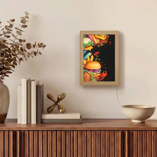 Fastfood - Graffiti - Hamburger - Eten - Modern Light Box met kabel (Tafellamp) klein -sfeer2