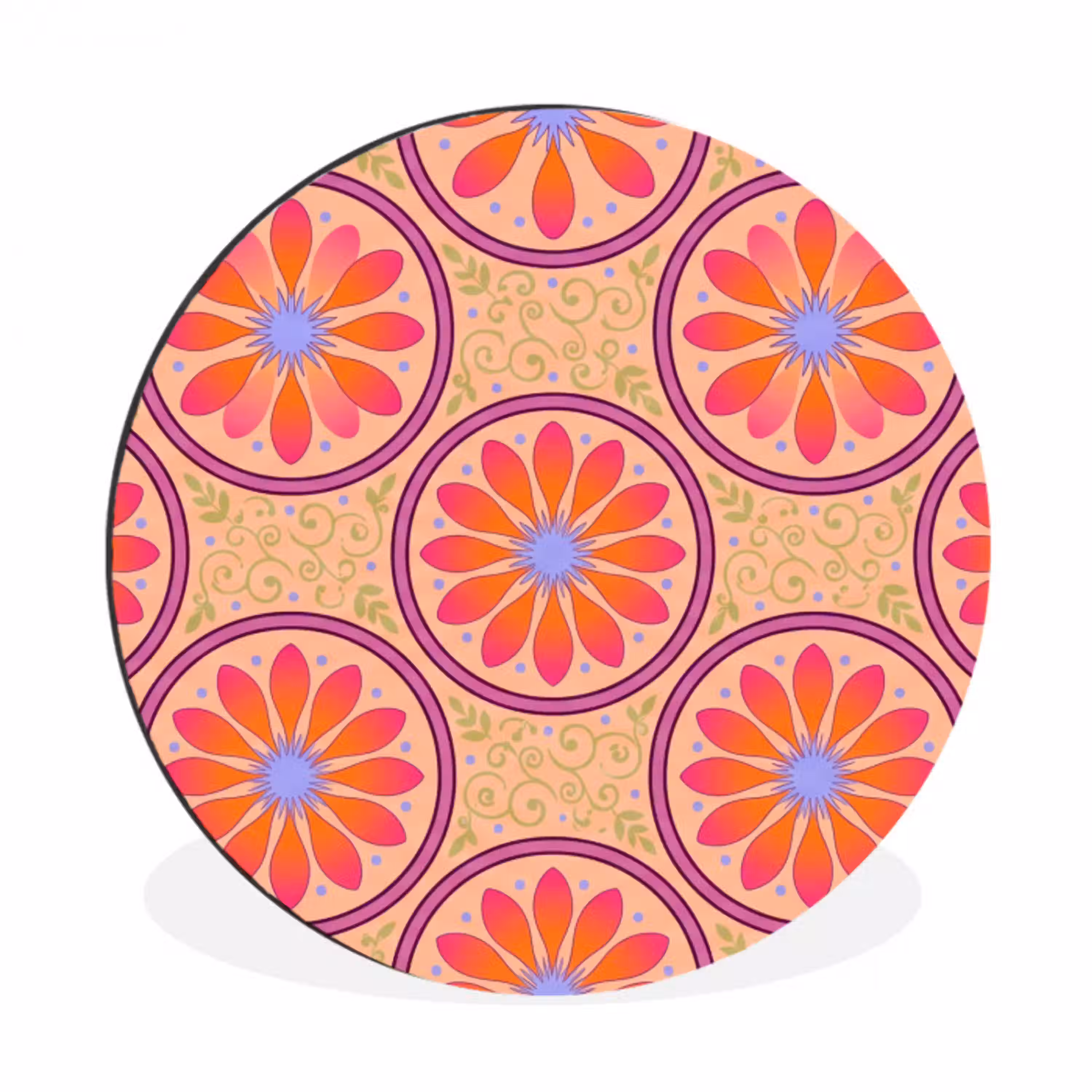 Patroon - Bloemen - Decoratief - Kleurrijk - Modern Wandcirkel aluminium klein -3d