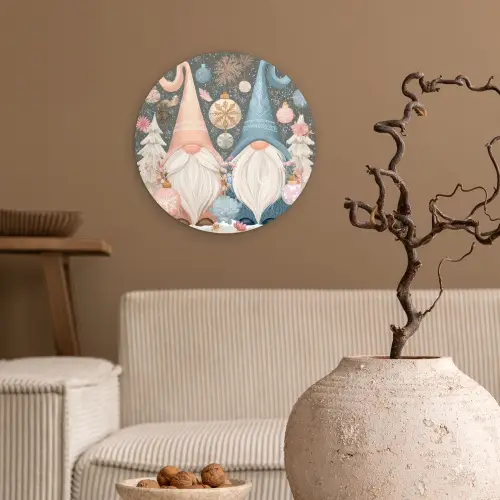 Kerst - Gnomen - Pastel Wandcirkel kunststof plaat 5mm dik klein -sfeer1