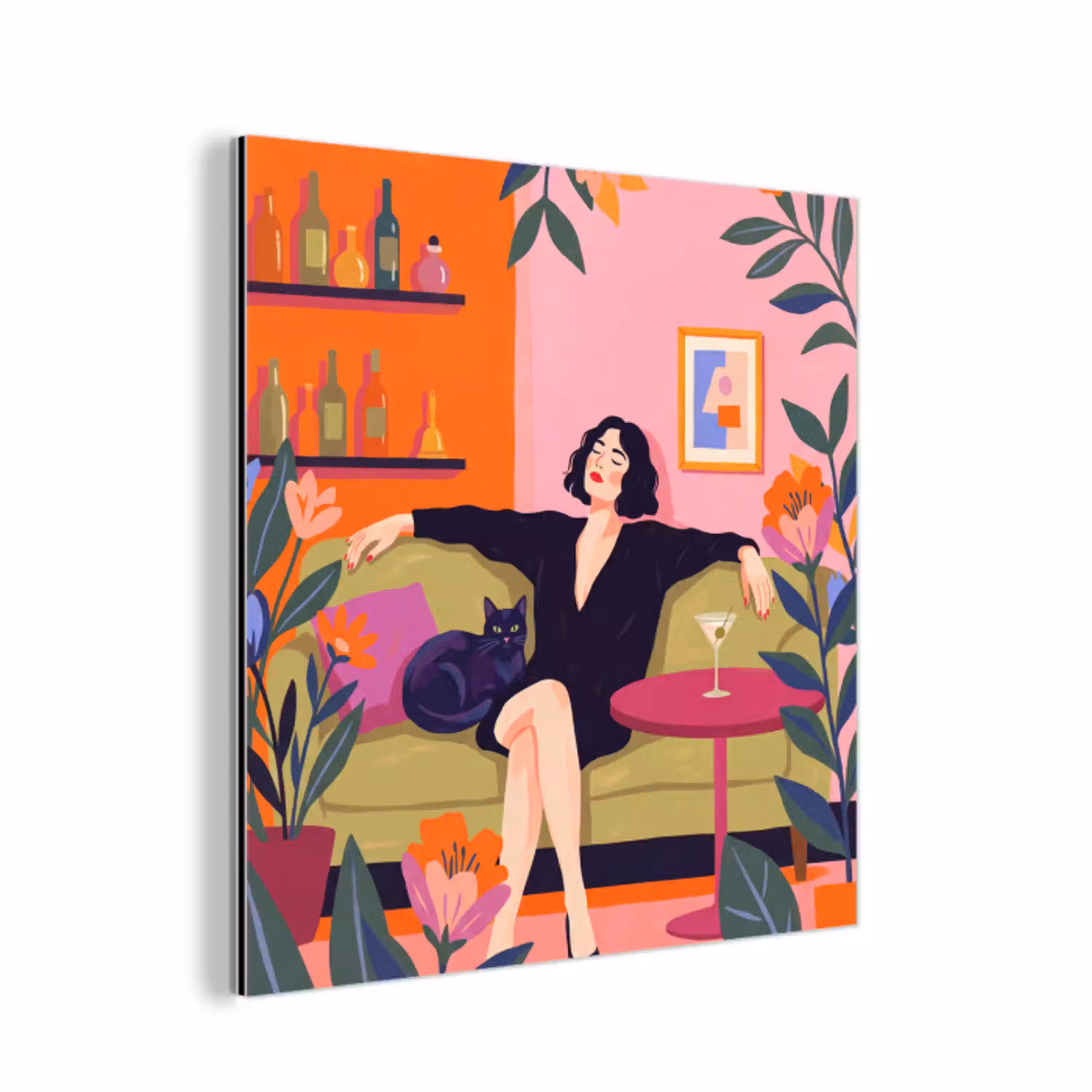 Vrouw - Kat - Interieur - Modern - Kleurrijk aluminium wit klein -3d