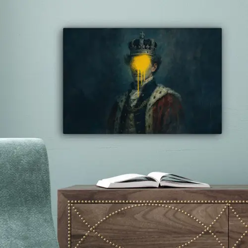 Koning - Portret - Druipende gele verf canvas 2cm klein -sfeer4