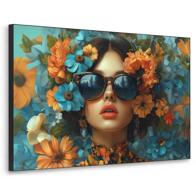 Art Frame - Frau - Blumen - Orange - Blau - Modern