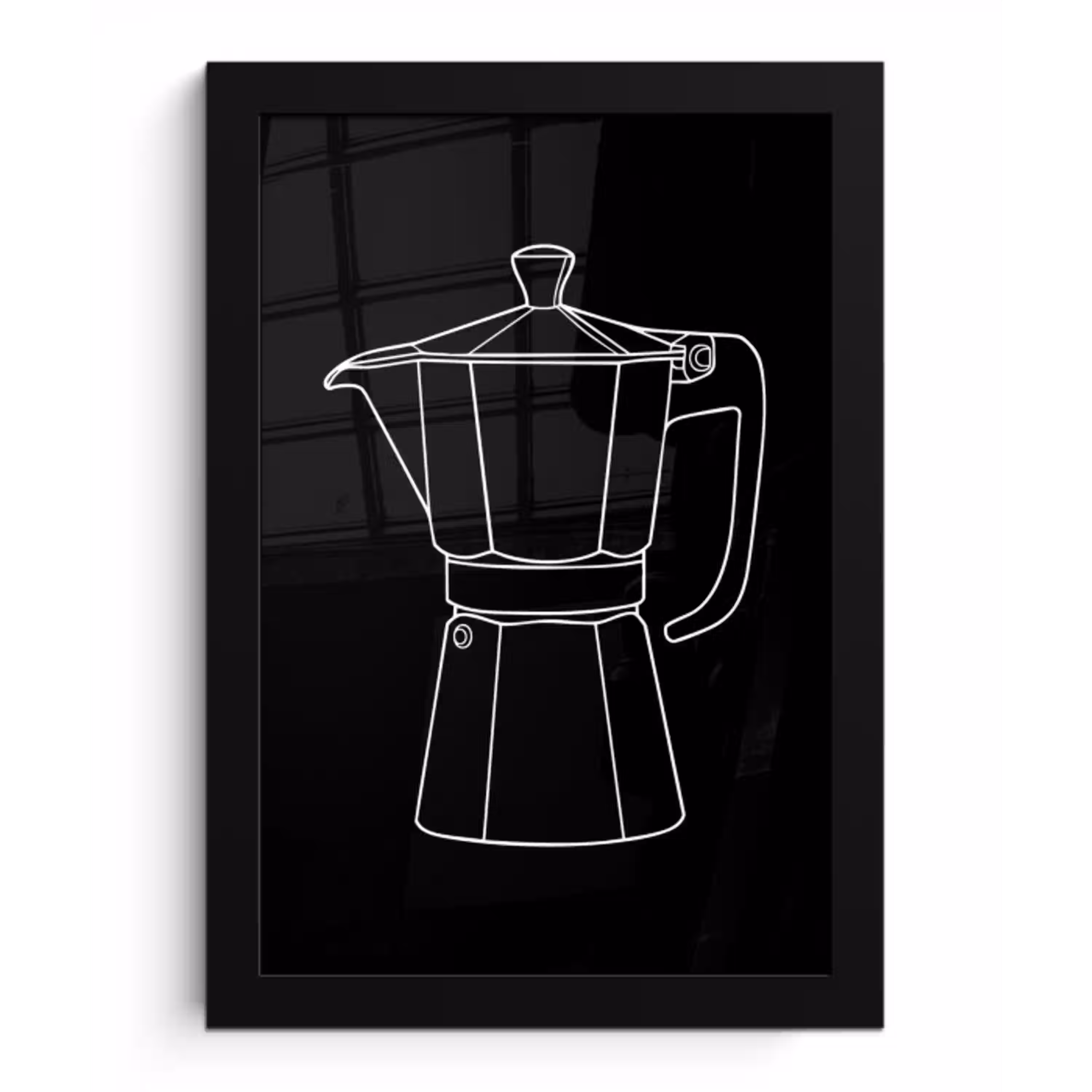 Mokkapot - Zwart - Wit - Lijntekening fotolijst zwart zonder passe partout klein -3d
