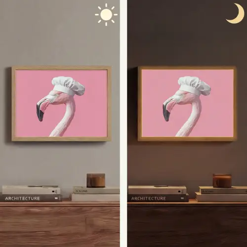 Flamingo - Roze - Koksmuts - Vogel Light Box met batterij (Wandlamp) middel -sfeer3