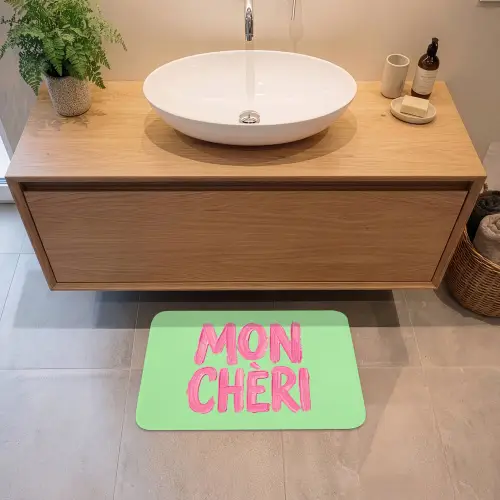 Mon cheri - Groen - Roze Badmat klein -sfeer1