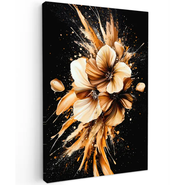 Bloemen - Goud - Graffiti - Zwart - Abstract Tuinposter op houten frame 2 cm dik klein -3d