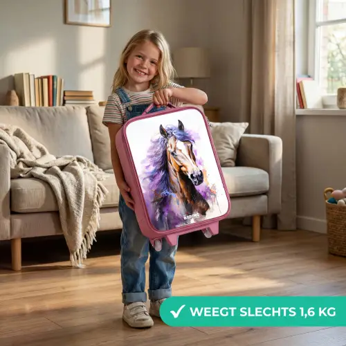 Aquarel paard met paarse manen Kinderkoffer - Roze klein -sfeer2_NL