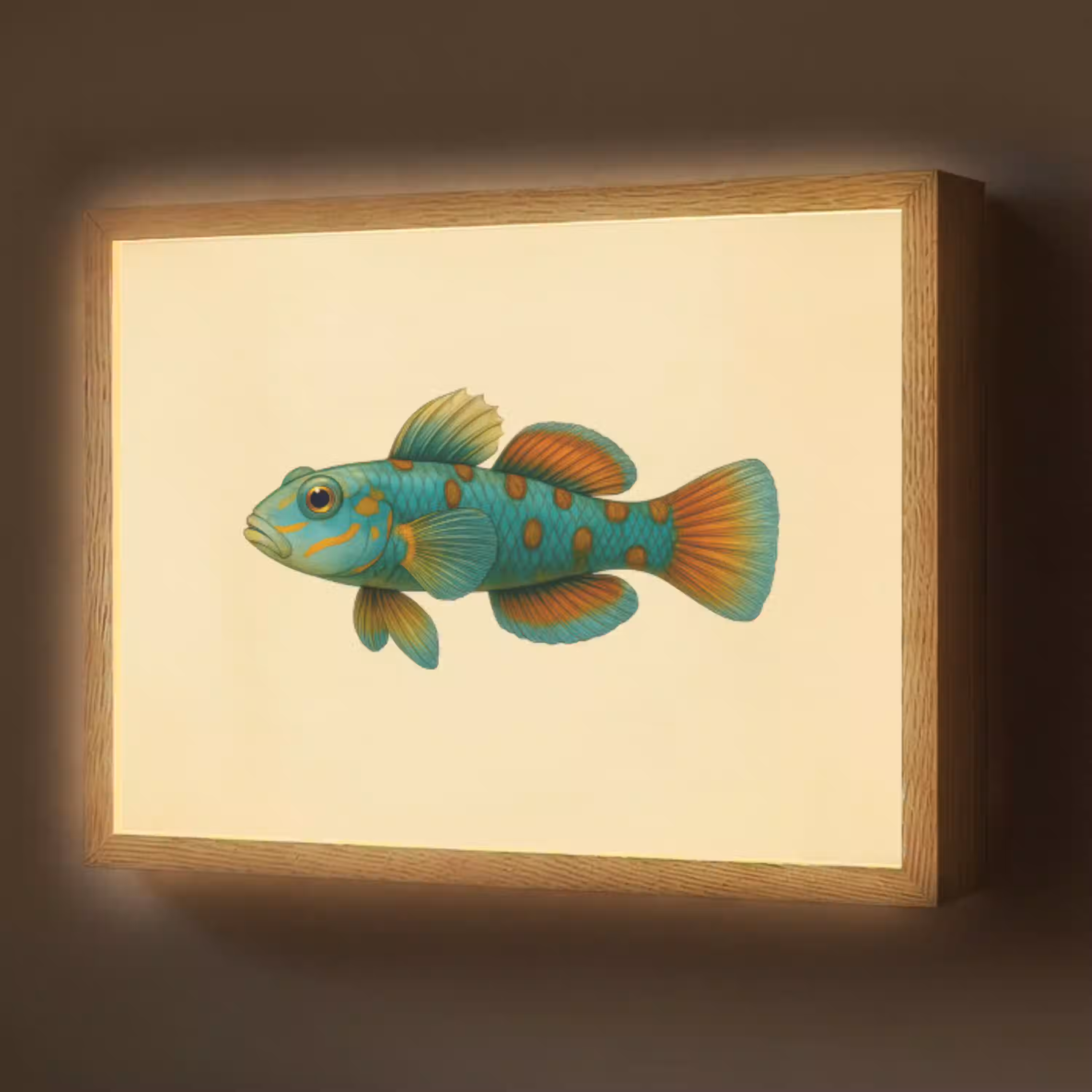 Vis - Blauw - Stippen - Schubben Light Box met batterij (Wandlamp) middel -z3d_website