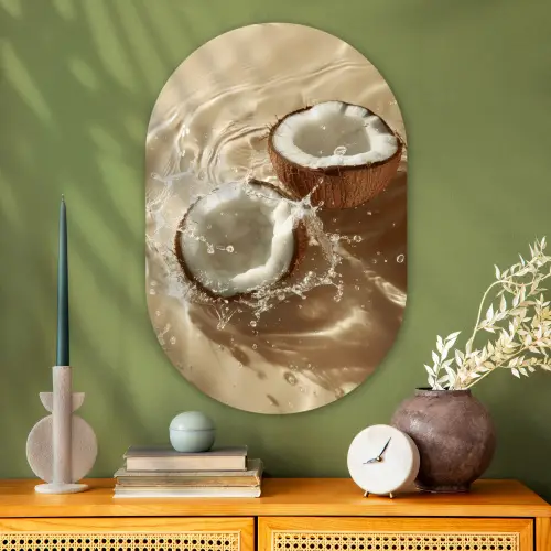 Kokosnoot - Water - Beige - Spetters Wandcirkel Ovaal Glas middel -sfeer2