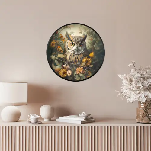 Uil - Vogels - Bloemen - Natuur Fotolijst rond zonder passe partout klein -sfeer3