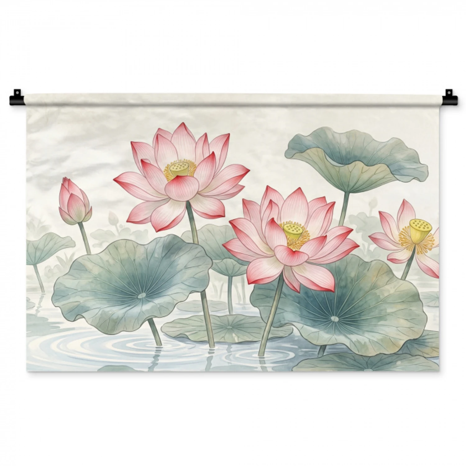 Aquarel - Lotusbloemen - Kleurrijk Wandkleed katoen middel -zz3d