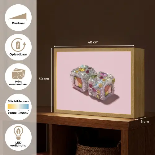 Sushi - Rolletjes - Steentjes - Kleurrijk Light Box met batterij (Wandlamp) middel -USP_websiteoverzichtNL