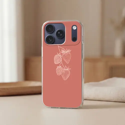 Minimalistisch - Illustratie - Aardbei - Tak Telefoonhoesje iPhone 17 Pro klein -sfeer2