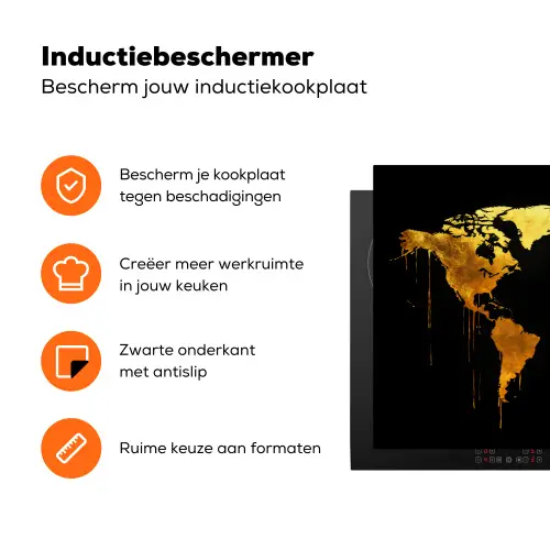 Wereldkaart - Goud - Druipen - Zwart Inductie beschermer vinyl 3mm klein -zzzzzzz-td-ups