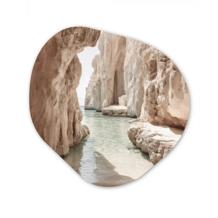 Rotsen - Zee - Zand - Kloof Wandcirkel Organisch Aluminium middel -3d