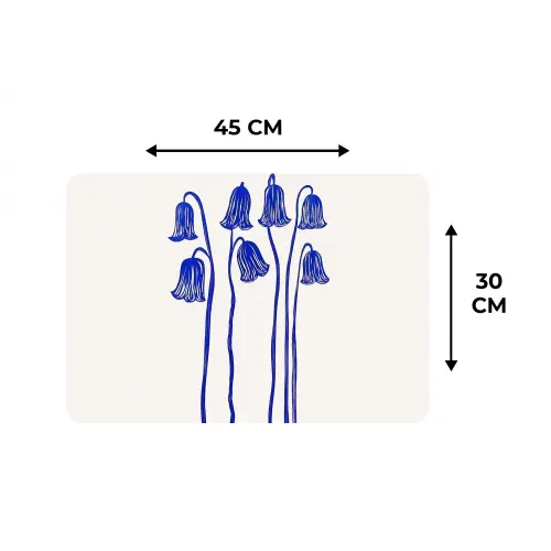 Bloemen - Blauw - Lijnen - Bloemblaadjes Placemat vinyl groot -specs