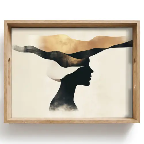 Vrouw - Golven - Zwart Dienblad Rechthoek middel -z3d_shopping