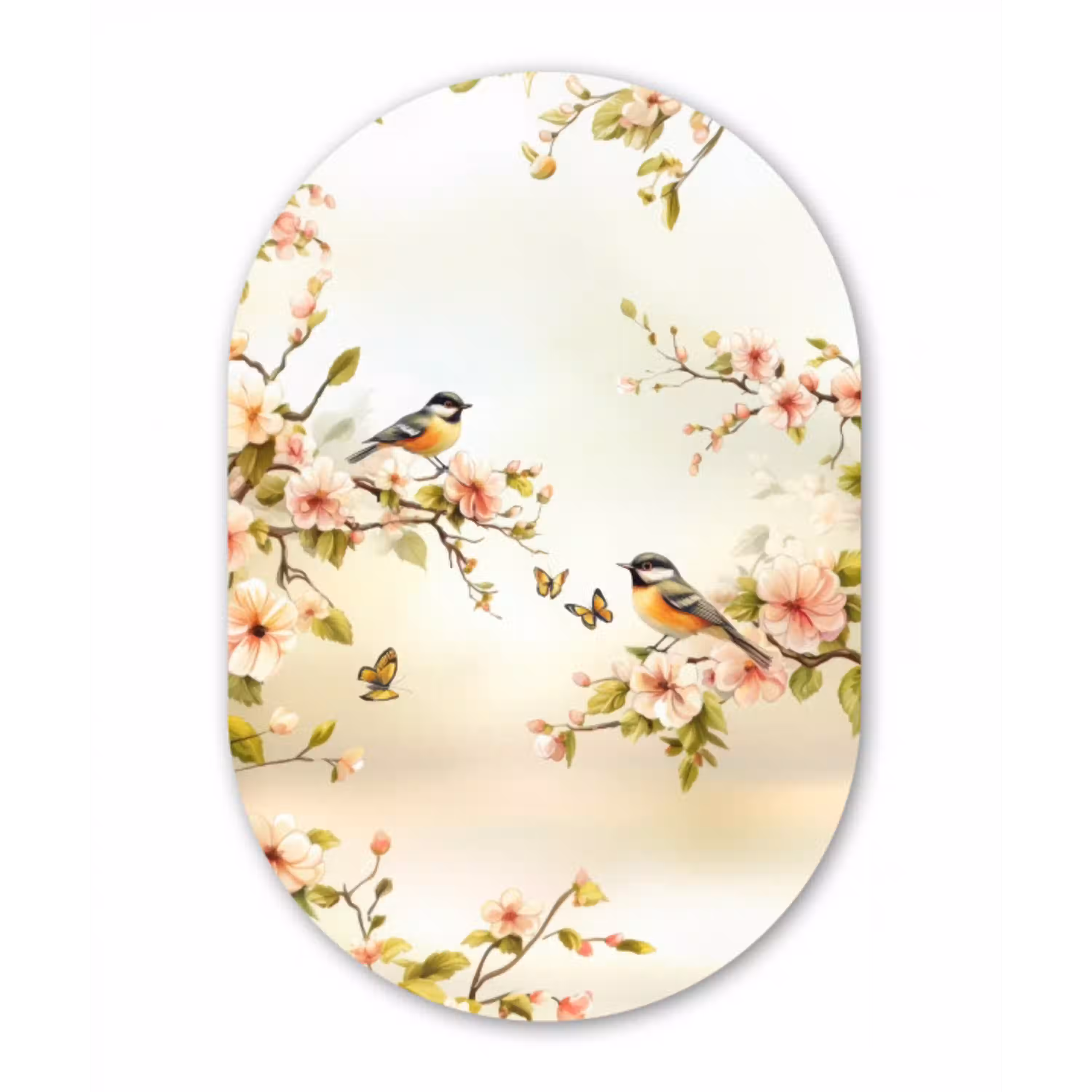 Takken - Bloemen - Vogeltjes - Roze Wandcirkel Ovaal Aluminium middel -3d