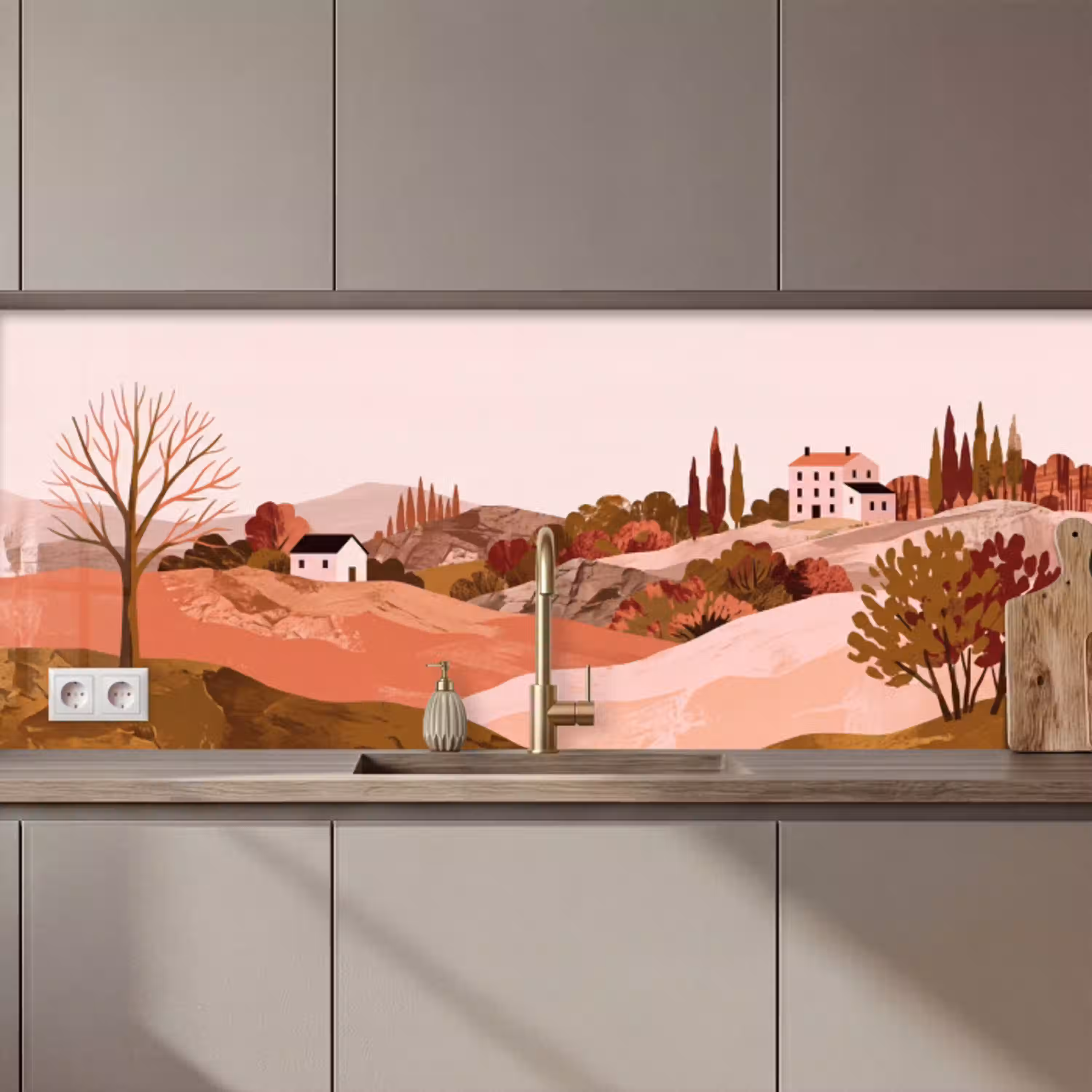 Heuvellandschap - Grafisch - Terracotta keuken achterwand 2 middel zz_3dshopping