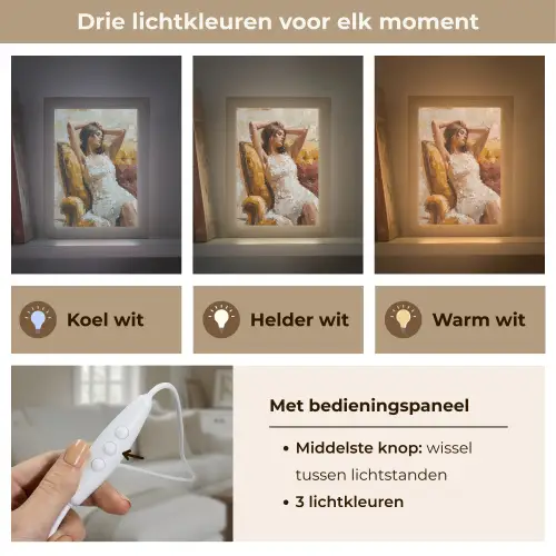Vrouw - Kunst - Abstract - Modern Light Box met kabel (Tafellamp) klein -USP_lichtkleurNL