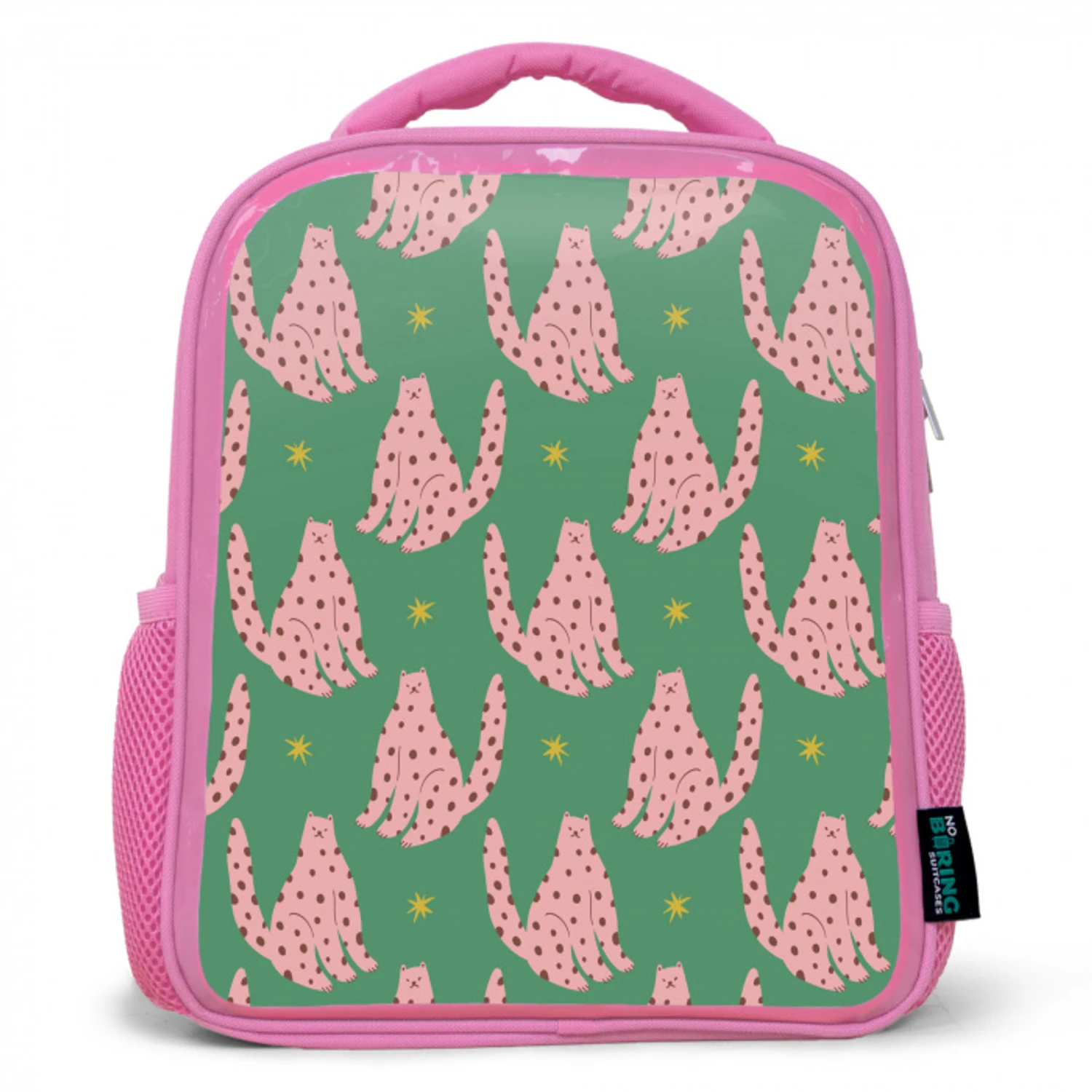 Groen - Katten - Stippen - Sterren Kinderrugzak - Roze middel 863 -3d