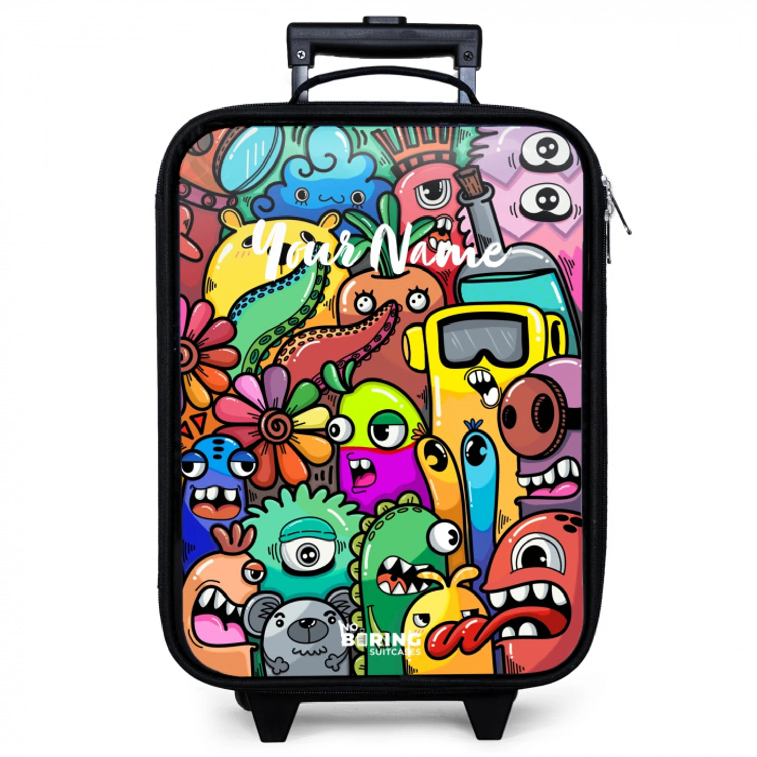 Expressief en druk patroon met monsters Kinderkoffer - Zwart klein -zzz_website3d