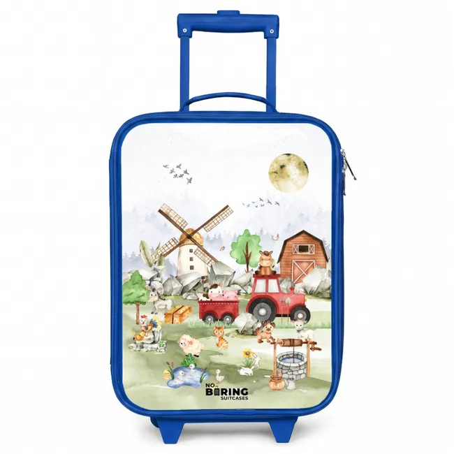 Kids’ Suitcase - Blue - animals on a farm