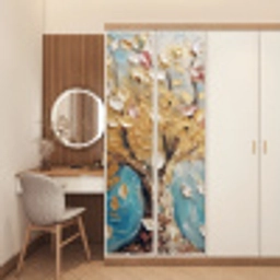 Boom - Blauw - Goud - Abstract - Modern deurposter klein -sfeer3