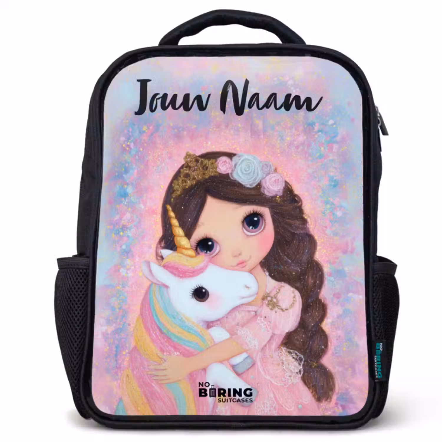 Kinderrugzak met naam - Zwart - Meisje - Eenhoorn - Glitter