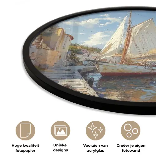 Zeilschip - Huizen - Kade - Zee Fotolijst rond zonder passe partout klein -closeup_NL