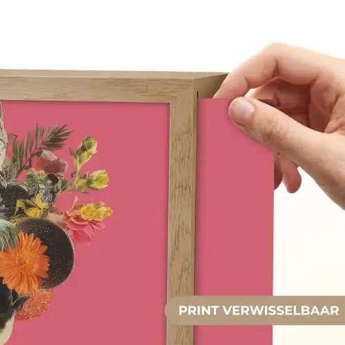 Meisje - Kopje - Bloemen - Roze Light Box met batterij (Wandlamp) middel -USP_websiteprintNL