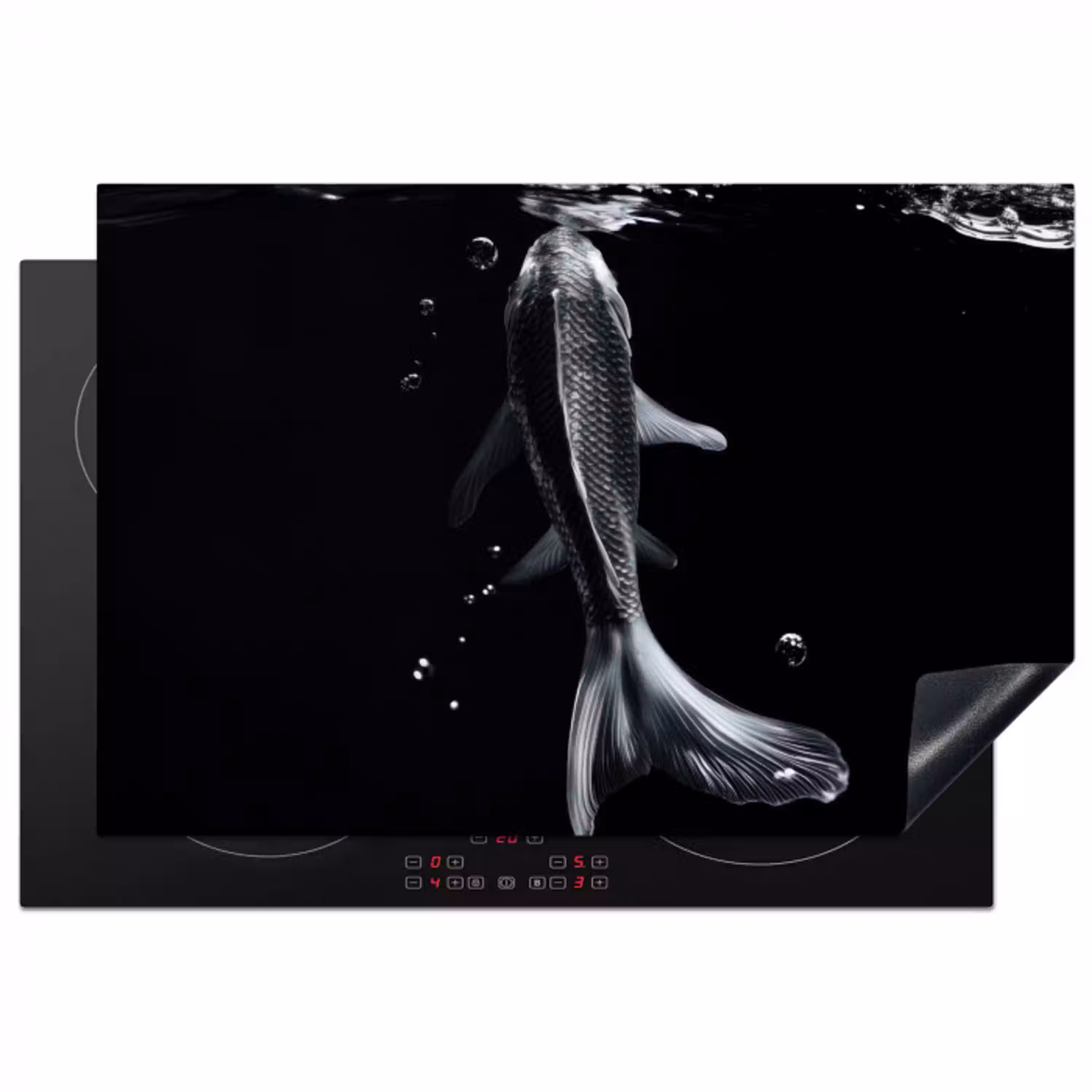 Koi - Vissen - Water - Zwart Inductie beschermer vinyl 3mm klein -3d