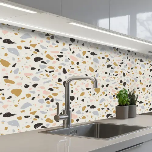 Terrazzo -  Patroon - Neutraal - Zacht - Multi keuken achterwand 2 middel 871 -3d_schuin