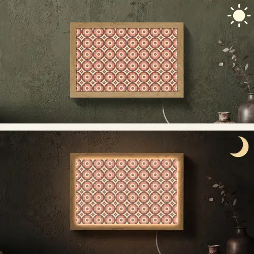 Bloemvormen - Patroon - Roze - Vintage Light Box met kabel (Wandlamp) klein -sfeer3