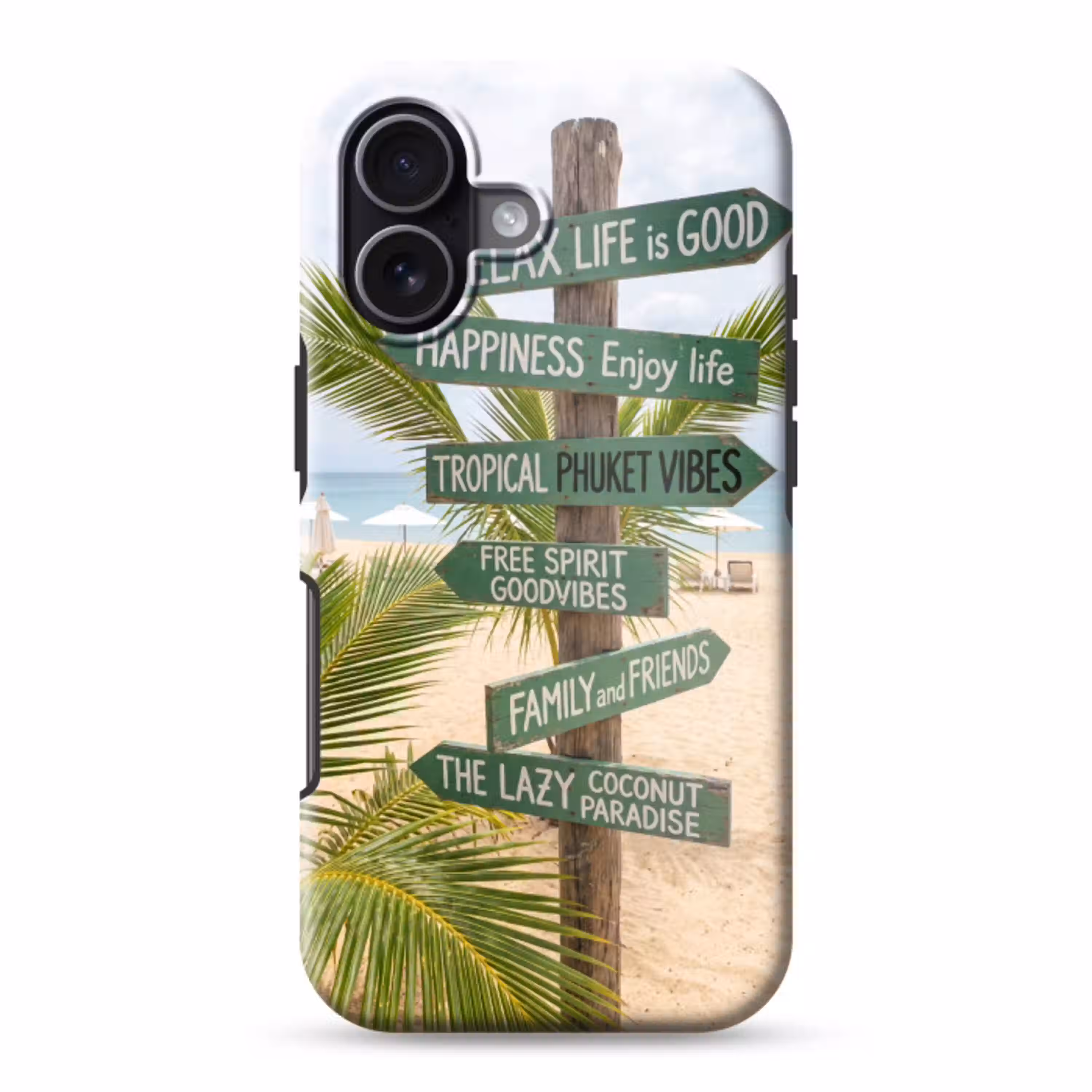 Strand - Wegwijzer - Palmen - Tropisch - Groen Toughcase MagSafe Apple iPhone 17 klein -3d