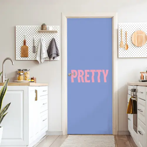 Pretty - Roze - Blauw - Golvend deurposter klein -sfeer5
