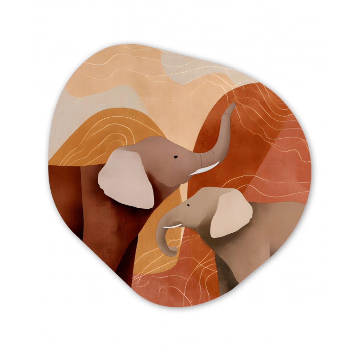 Olifanten - Oranje - Abstract Wandcirkel Organisch Aluminium middel -3d