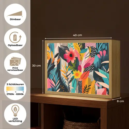 Schilderij - Abstract - Bloemen - Roze Light Box met batterij (Wandlamp) middel -USP_websiteoverzichtNL