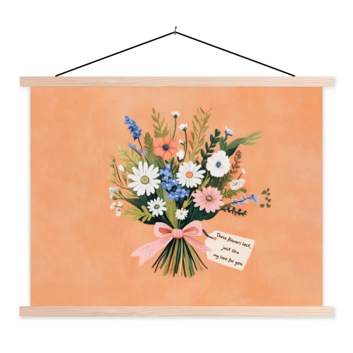 Boeket - Strikje - Quote textielposter latten blank klein -3d