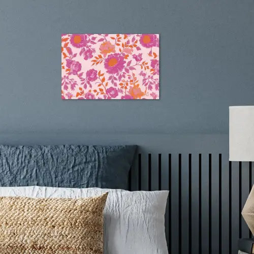 Bloemenpatroon - Roze - Oranje - Bloemen poster papier klein -sfeer2