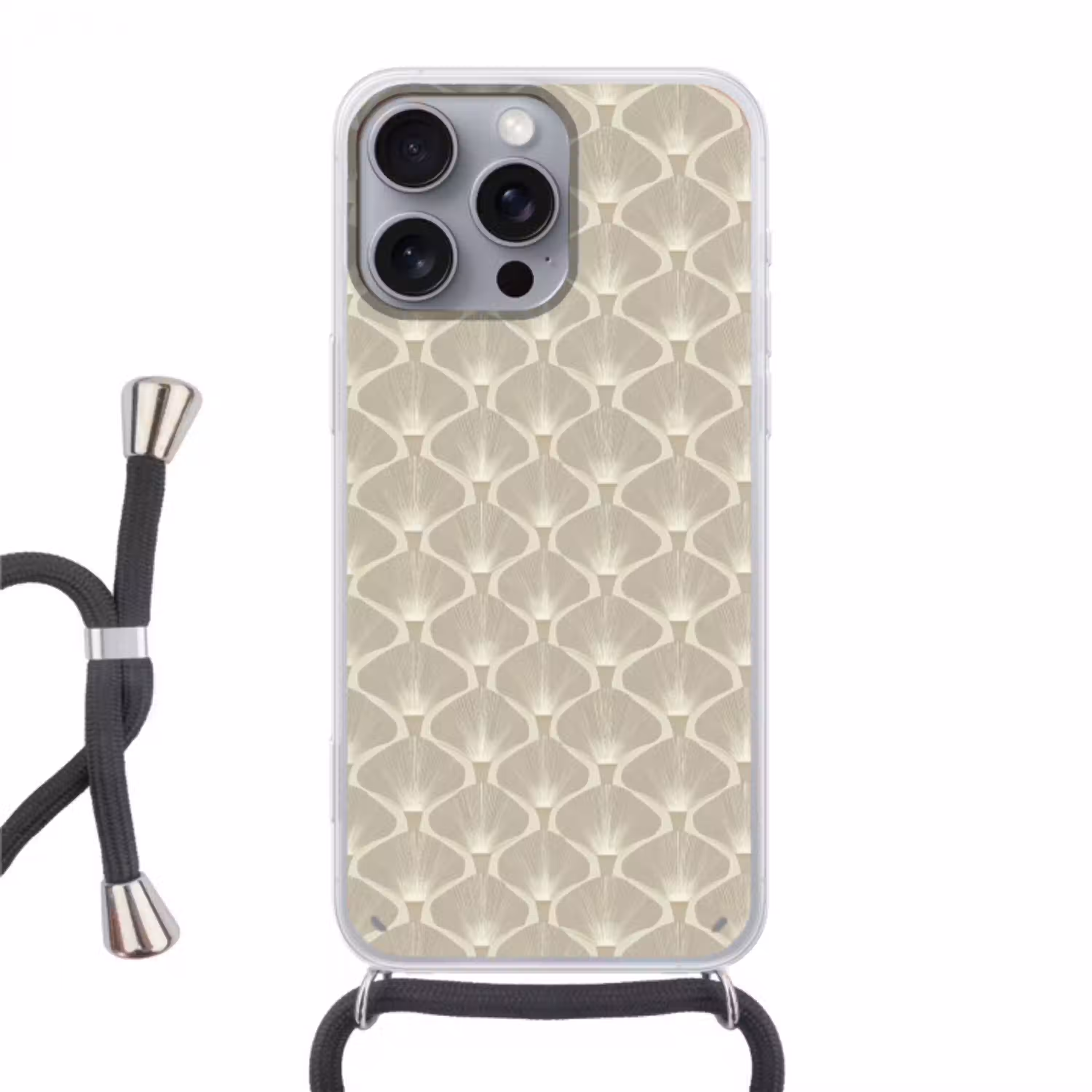 Paneel - Ginkgo - Zand Hoesje iPhone 16 Pro Max met koord klein 804 -3d