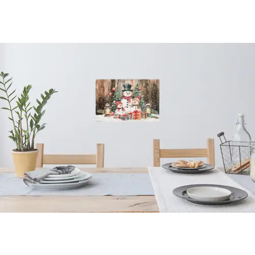 Sneeuwpop - Familie - Kleurrijk Muursticker klein -eettafel