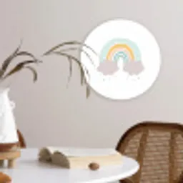 Regenboog - Wolken - Regen - Kinderen - Pastel Wandcirkel kunststof plaat 5mm dik klein -sfeer4