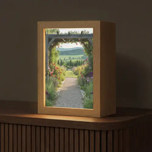 Doorkijk - Landschap - Natuur - Tuinboog - Bloemen Light Box met kabel (Tafellamp) klein -z3d_website